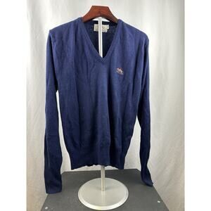 Vintage 1970's Men's Steeplechase Navy Pullover V-Neck Sweater Long Sleeve Small